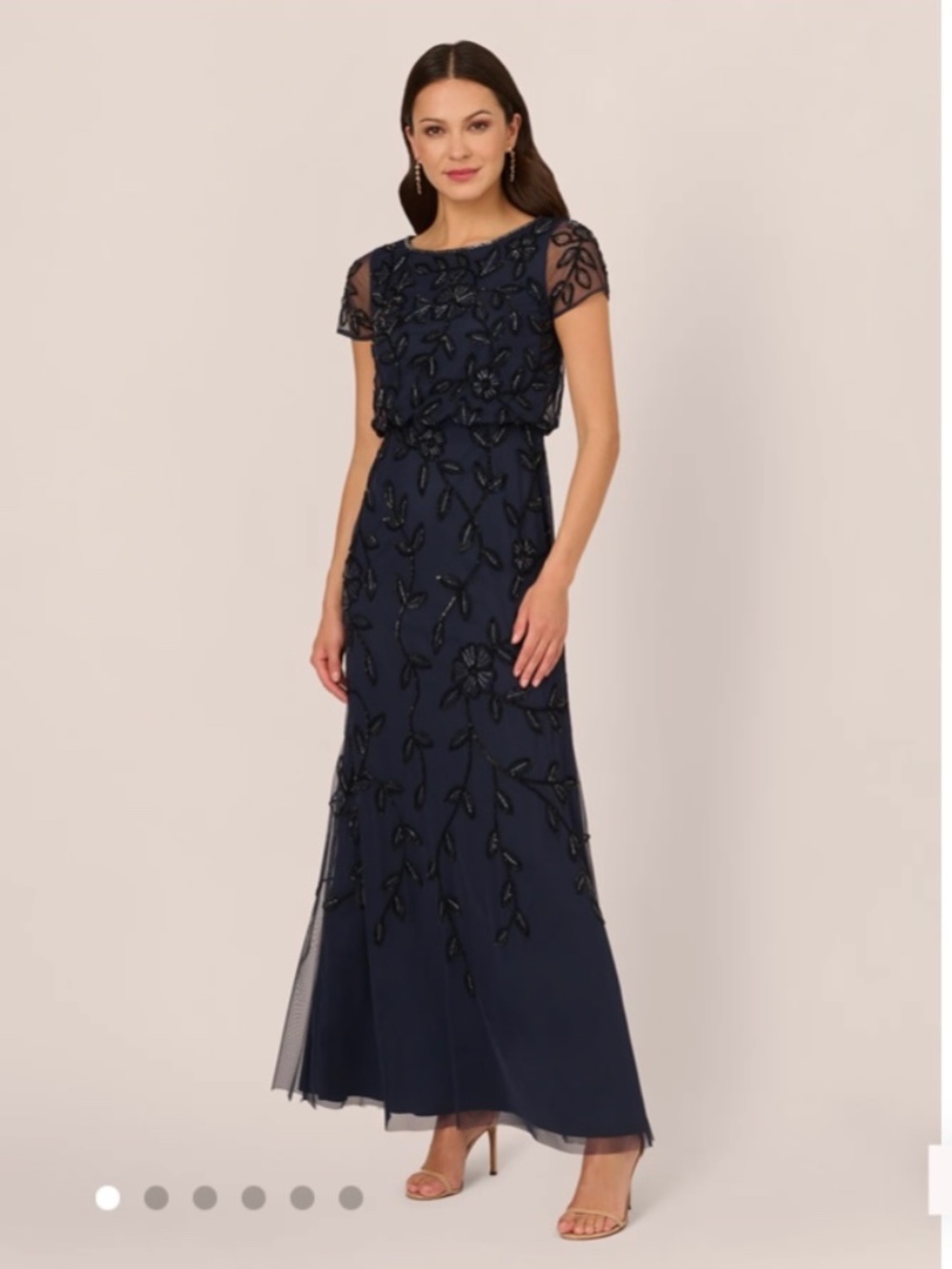 Adrianna Papell Jasmine Navy Beaded Gown